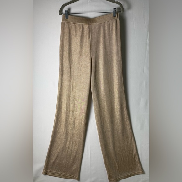 Windsor Women Gold Metallic Flowy Wide-Leg Pants Large Silhouette Stretch Chic - Picture 4 of 9